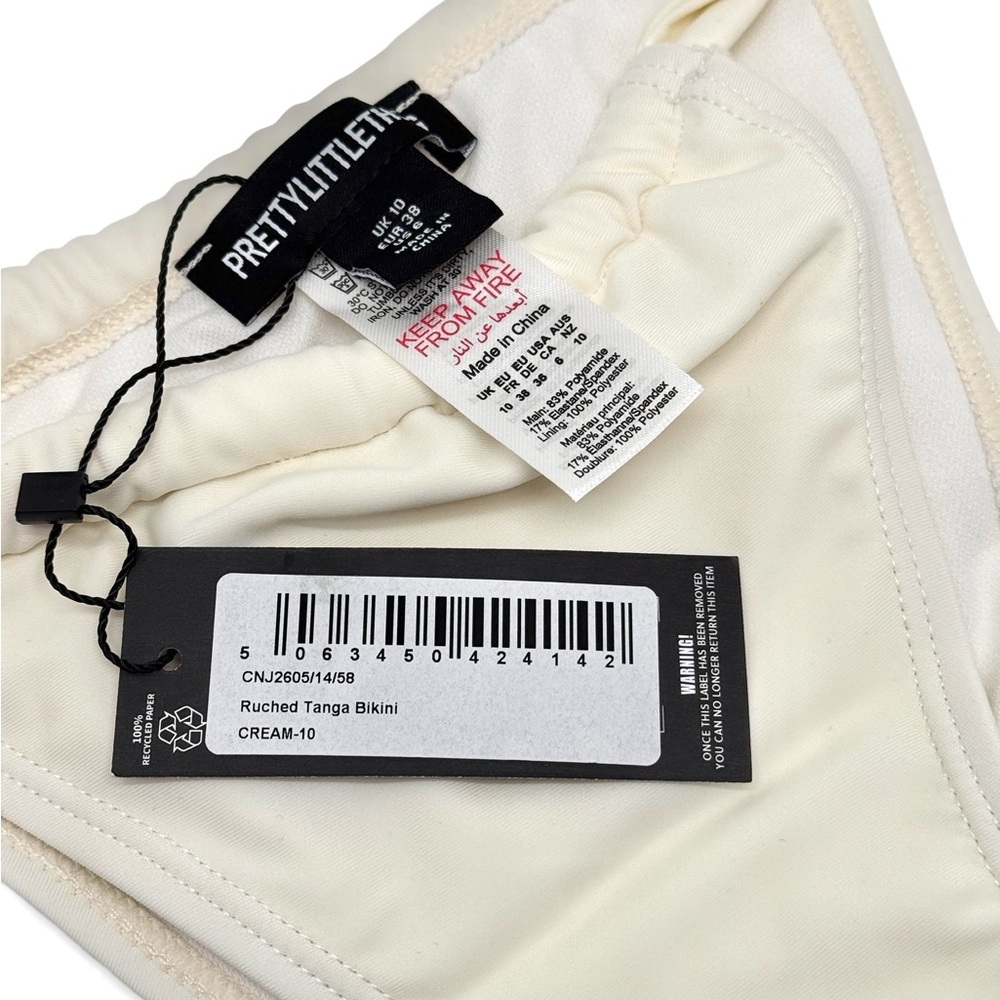 PrettyLittleThing Cream Ruched Tanga Bikini Bottom Size 6 - Picture 5 of 7